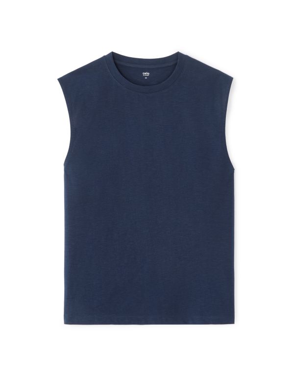 T-shirt tank boxy col rond - bleu marine