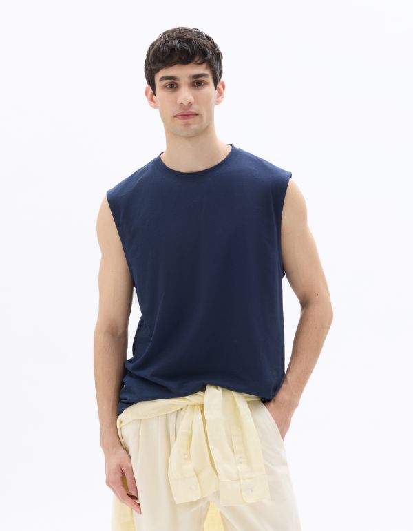 T-shirt tank boxy col rond - bleu marine