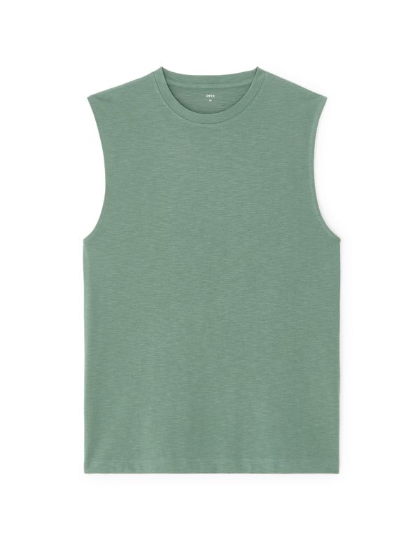 T-shirt tank boxy col rond - vert kaki