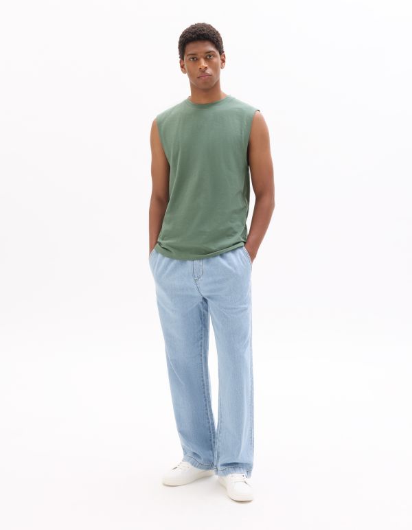 T-shirt tank boxy col rond - vert kaki