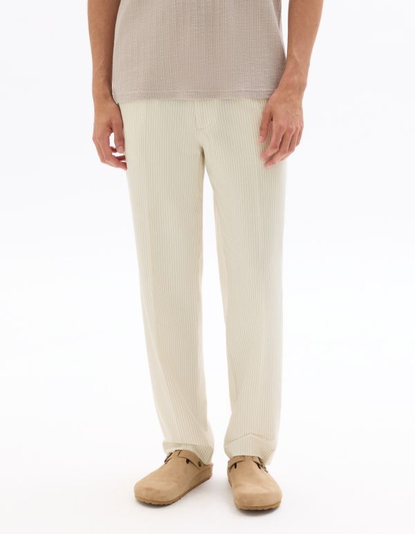Pantalon 24H loose rayé stretch - blanc