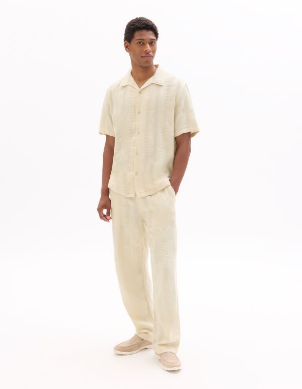 Pantalon relax en jacquard - beige