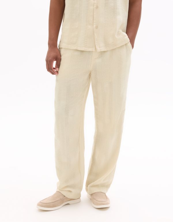 Pantalon relax en jacquard - beige