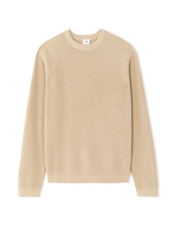 Pull regular col rond effet gauffré - beige