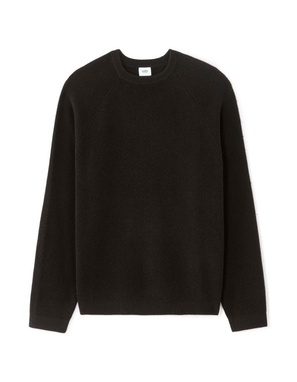 Pull regular col rond effet gauffré - noir