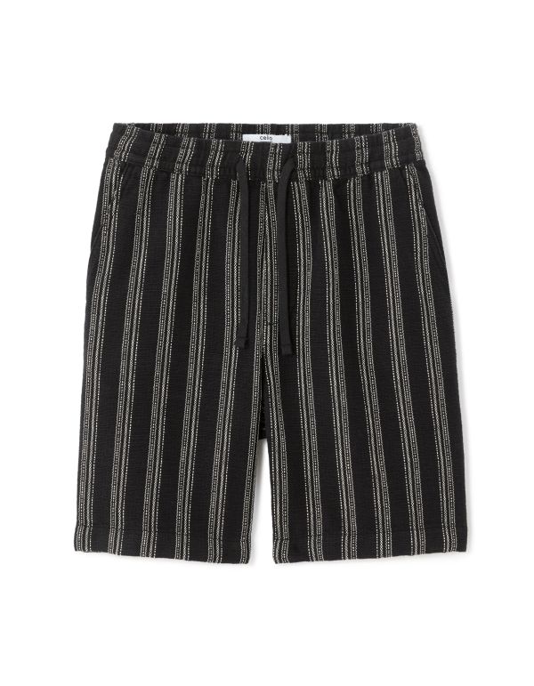 Bermuda regular imprimé rayé 100% coton - noir