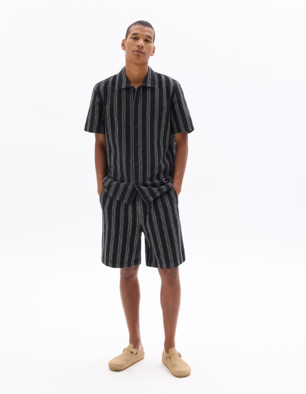 Bermuda regular imprimé rayé 100% coton - noir