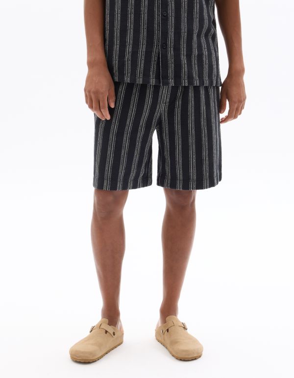 Bermuda regular imprimé rayé 100% coton - noir