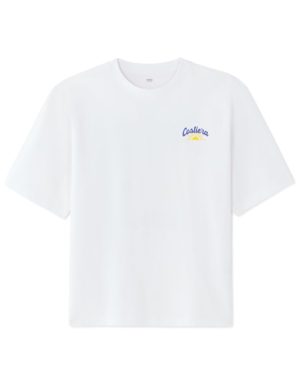 T-Shirt oversize col rond 100% coton imprimé citron - blanc