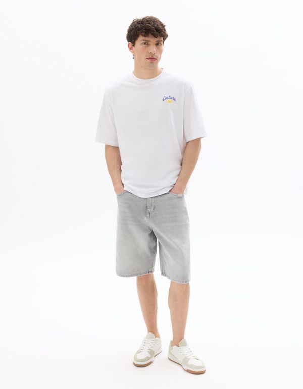 T-Shirt oversize col rond 100% coton imprimé citron - blanc
