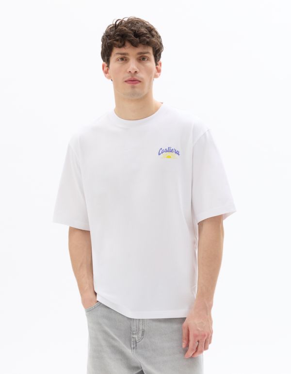 T-Shirt oversize col rond 100% coton imprimé citron - blanc