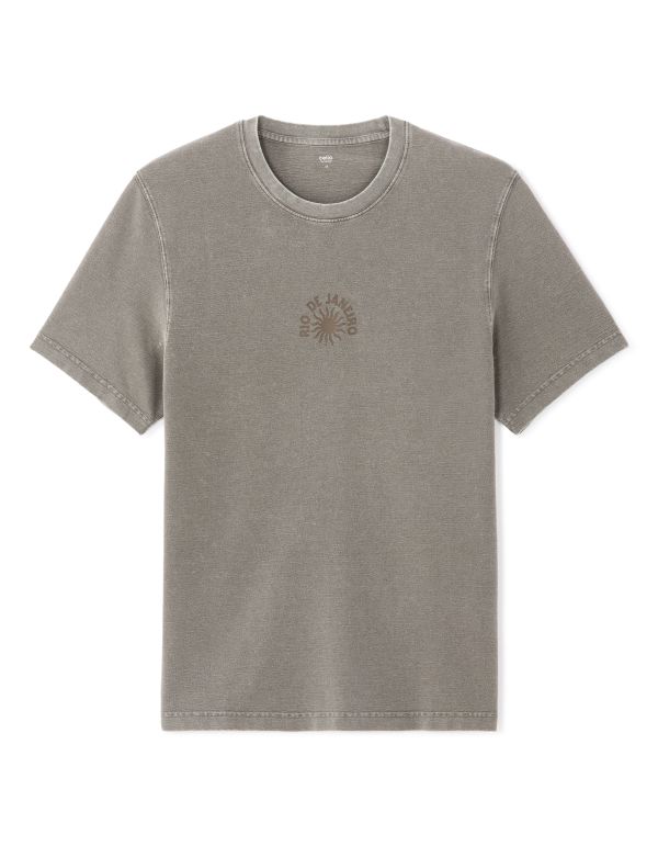 T-shirt boxy col rond imprimé Rio de Janero - marron