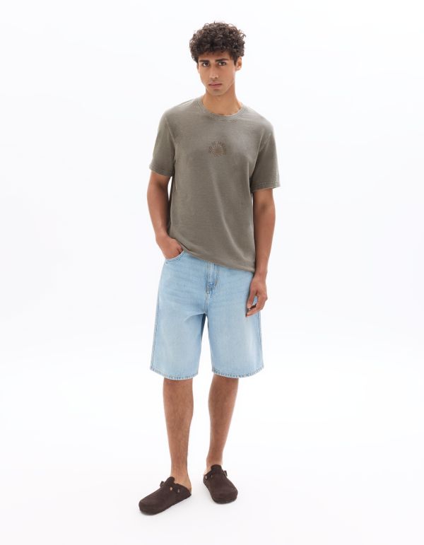 T-shirt boxy col rond imprimé Rio de Janero - marron