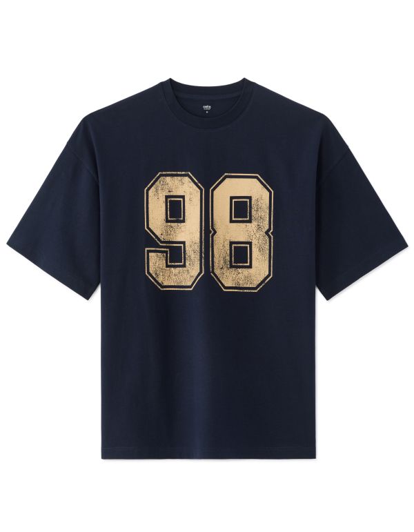 T-shirt oversize col rond 100% coton imprimé 98 - marine