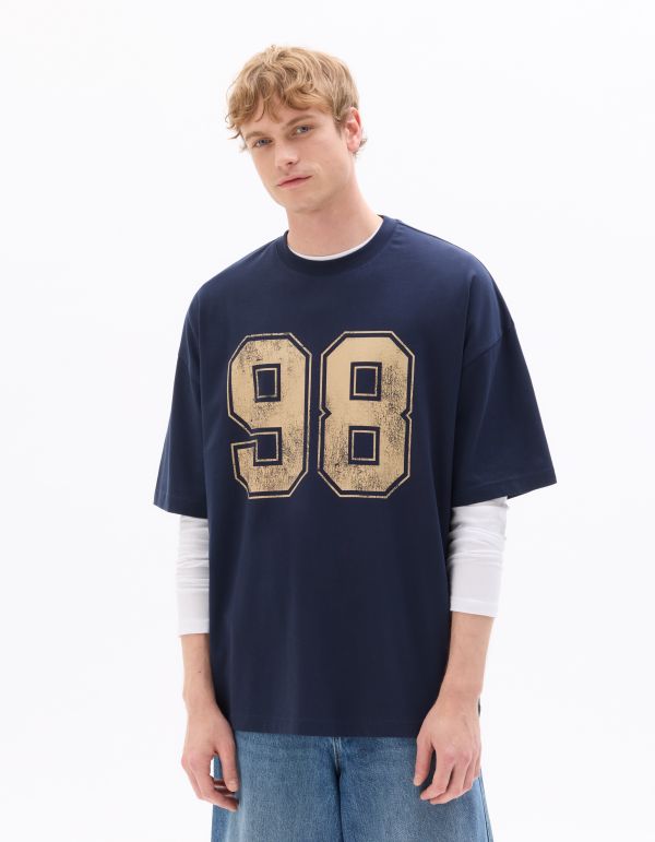 T-shirt oversize col rond 100% coton imprimé 98 - marine