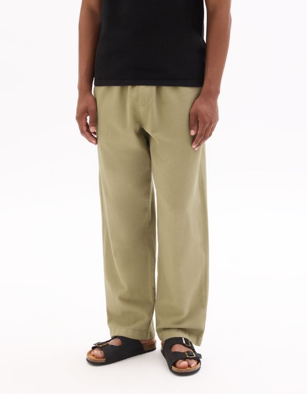 Pantalon relax 100% coton - kaki