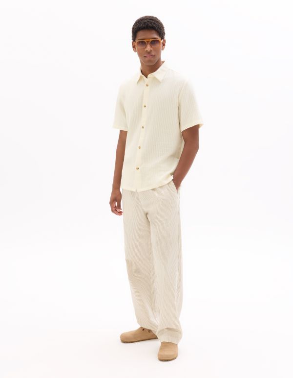 Pantalon loose 100% coton - beige rayé