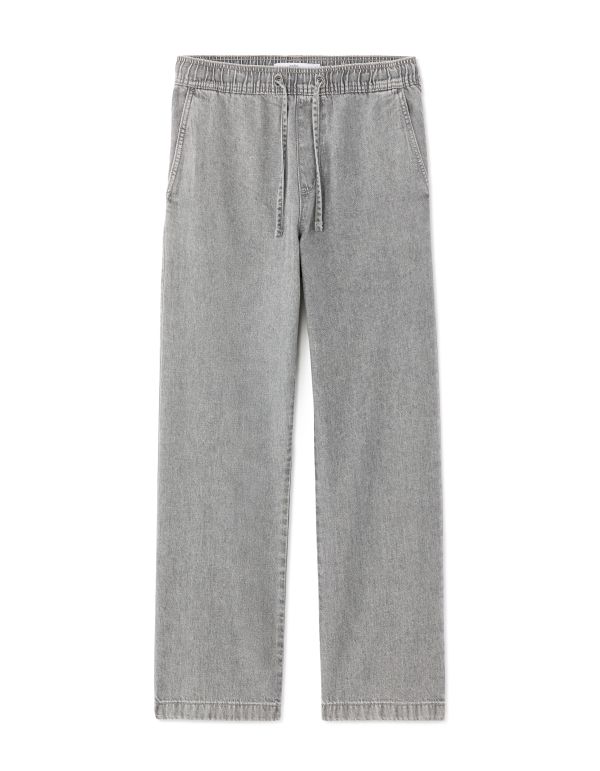 Pantalon relax 100% coton effet jean - gris