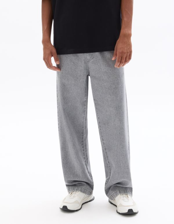Pantalon relax 100% coton effet jean - gris