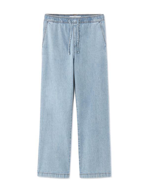 Pantalon relax 100% coton effet jean - bleu bleached