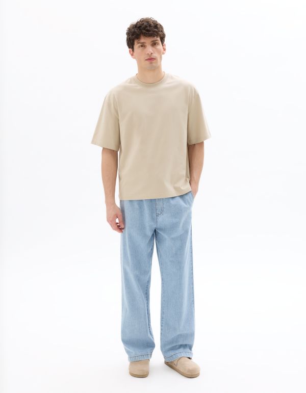 Pantalon relax 100% coton effet jean - bleu bleached