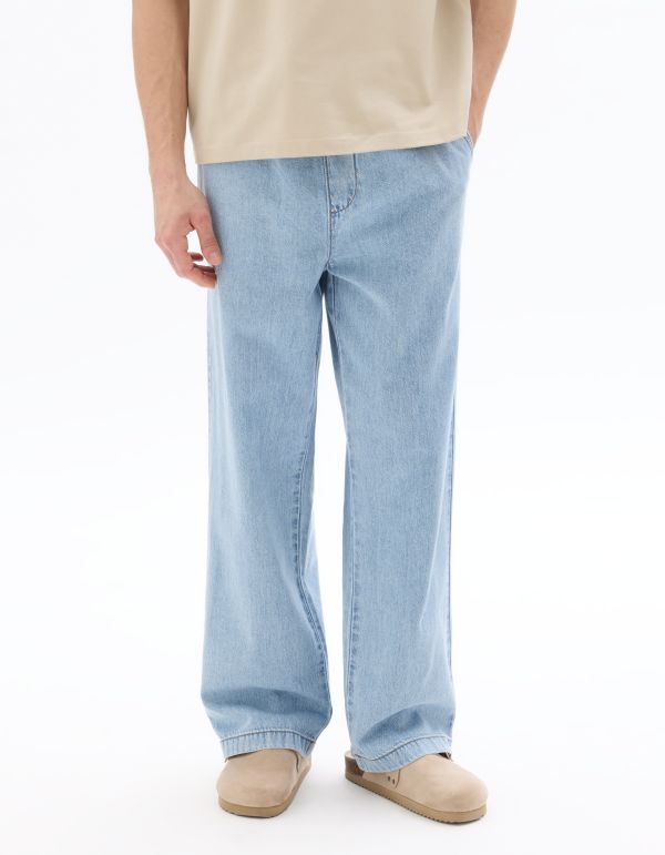 Pantalon relax 100% coton effet jean - bleu bleached