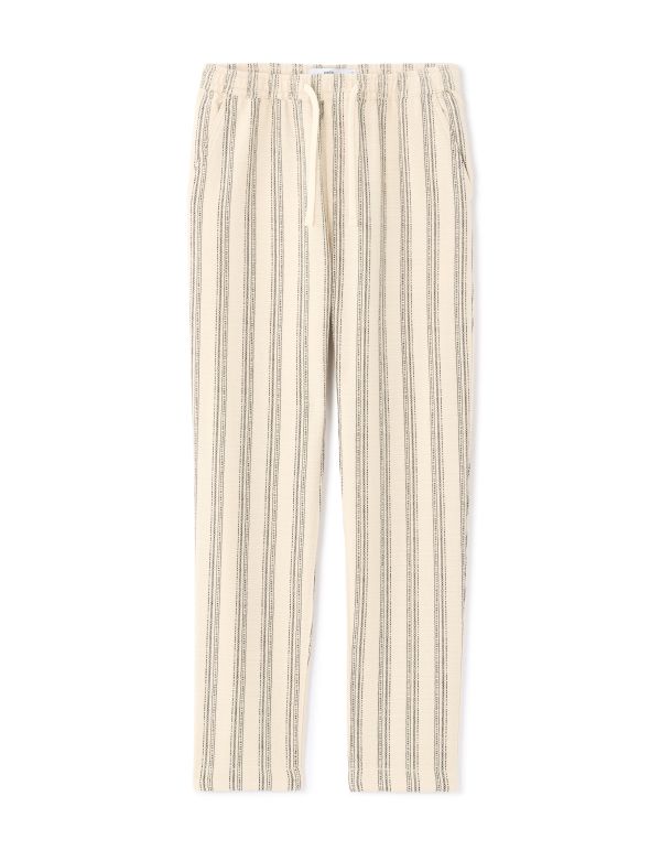 Pantalon relax imprimé rayé 100% coton - blanc