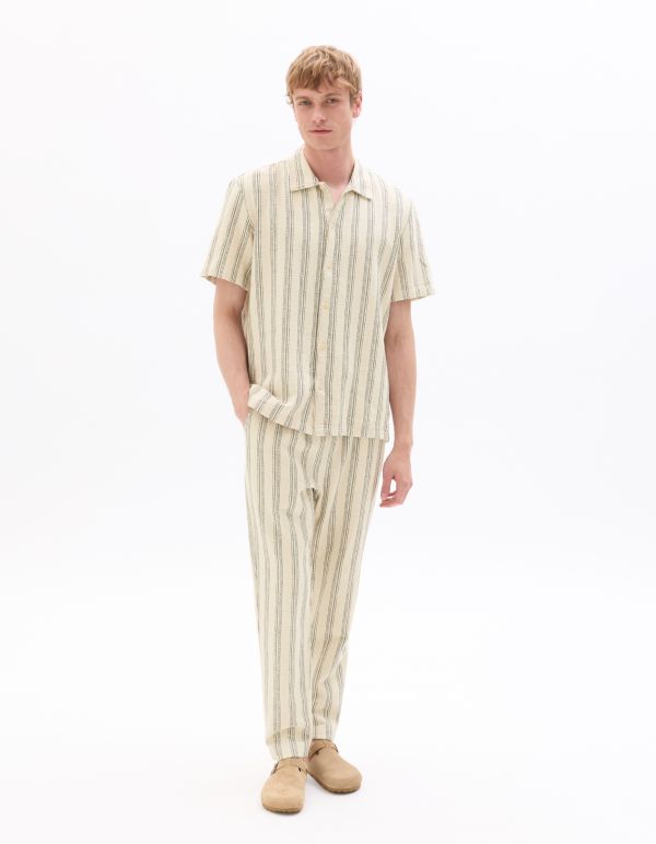 Pantalon relax imprimé rayé 100% coton - blanc
