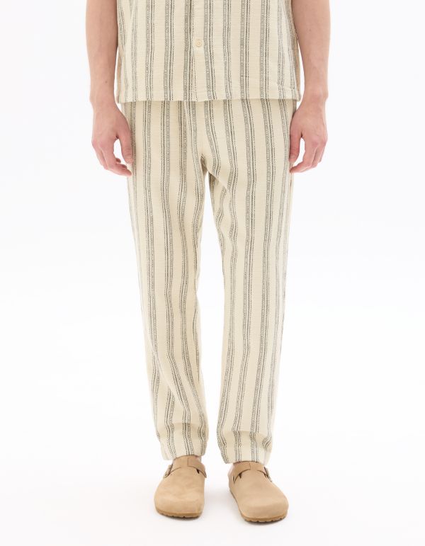 Pantalon relax imprimé rayé 100% coton - blanc