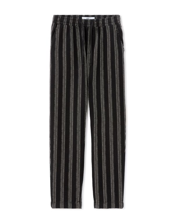 Pantalon relax imprimé rayé 100% coton - noir