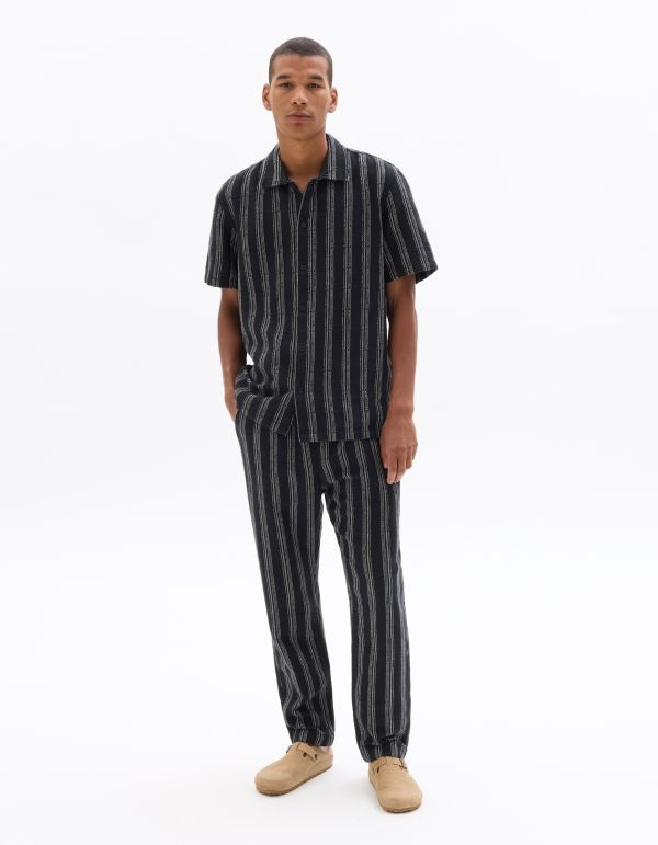 Pantalon relax imprimé rayé 100% coton - noir