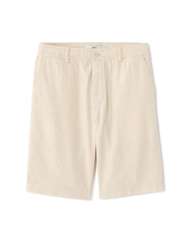 Bermuda en coton lin texturé - écru
