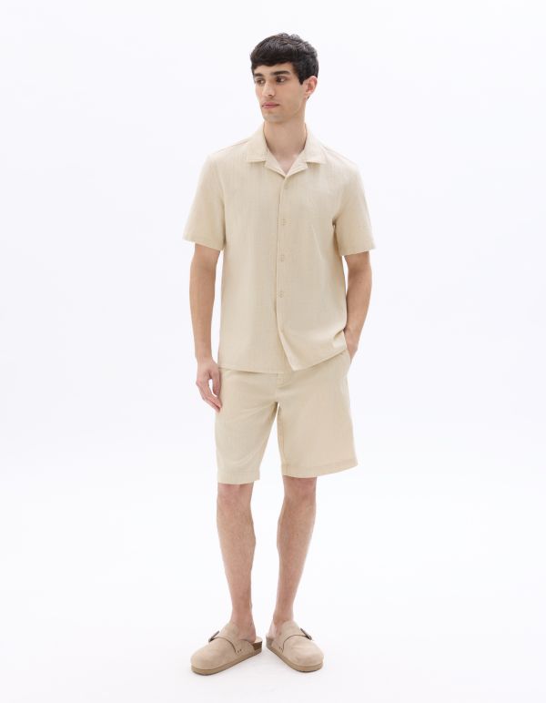 Bermuda en coton lin texturé - écru