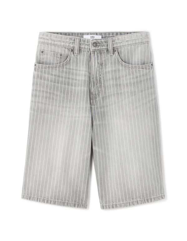 Bermuda jort baggy en jean rayé - gris