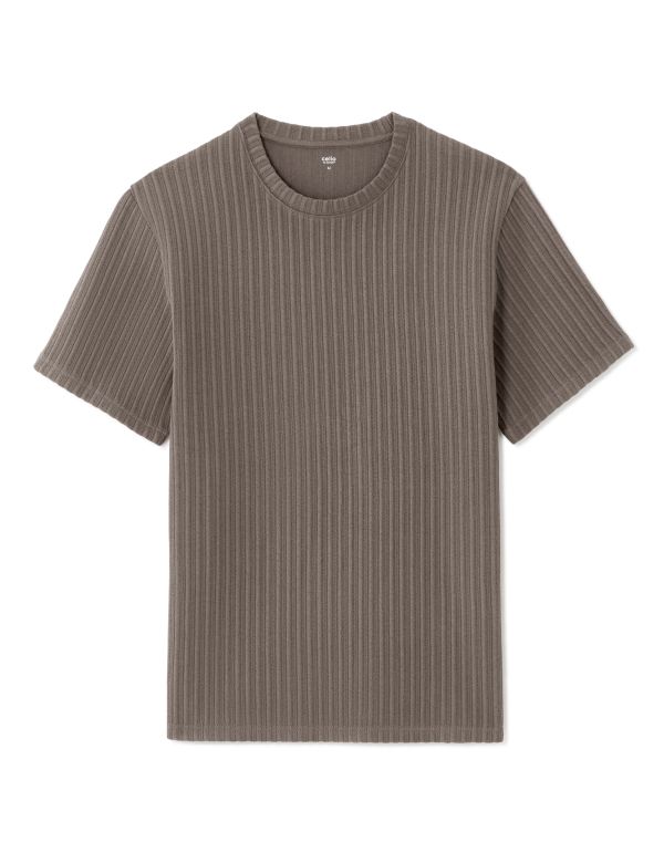 T-shirt boxy col rond côtelé 100% coton - gris