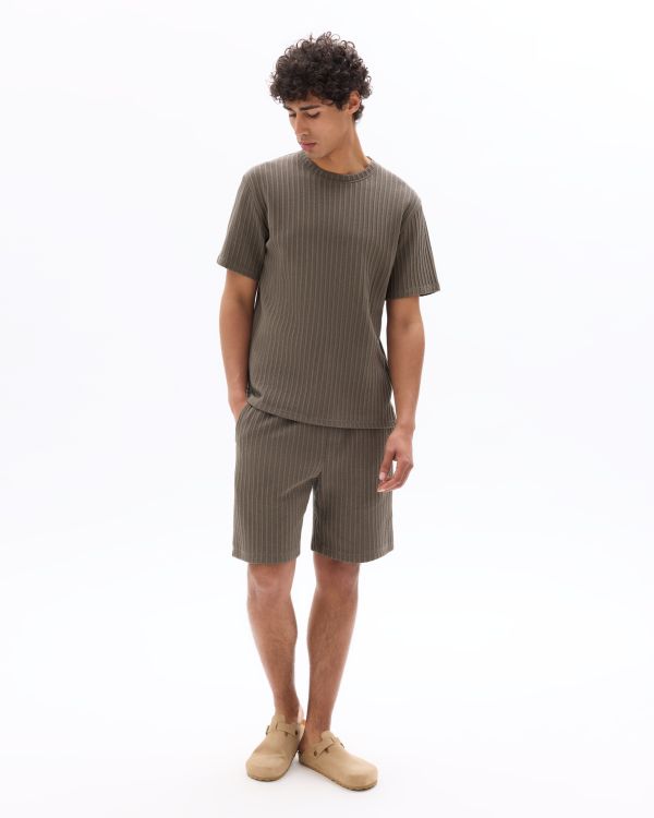 T-shirt boxy col rond côtelé 100% coton - gris