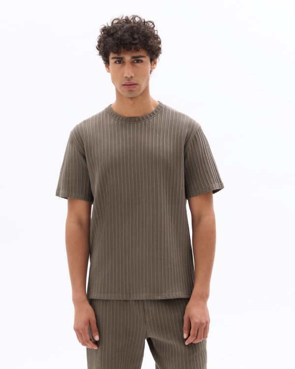 T-shirt boxy col rond côtelé 100% coton - gris