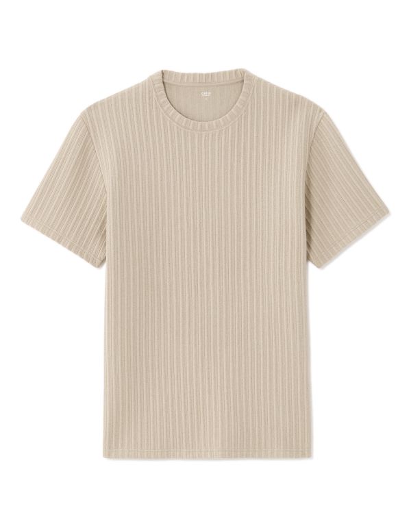 T-shirt boxy col rond côtelé 100% coton - beige