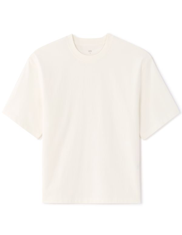T-shirt boxy cropped col rond 100% coton - blanc