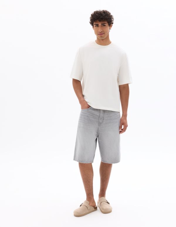 T-shirt boxy cropped col rond 100% coton - blanc