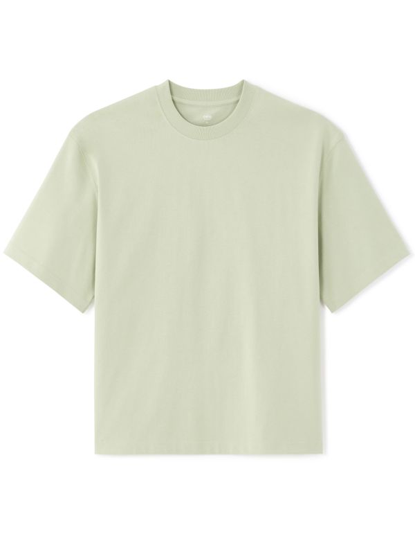 T-shirt boxy cropped col rond 100% coton - vert clair