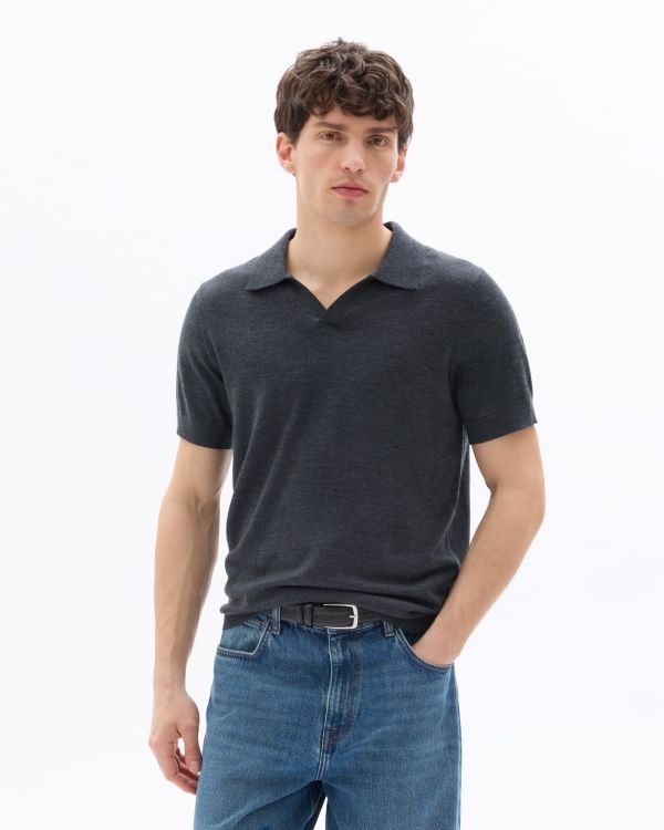 Polo regular 100% laine mérinos - anthracite