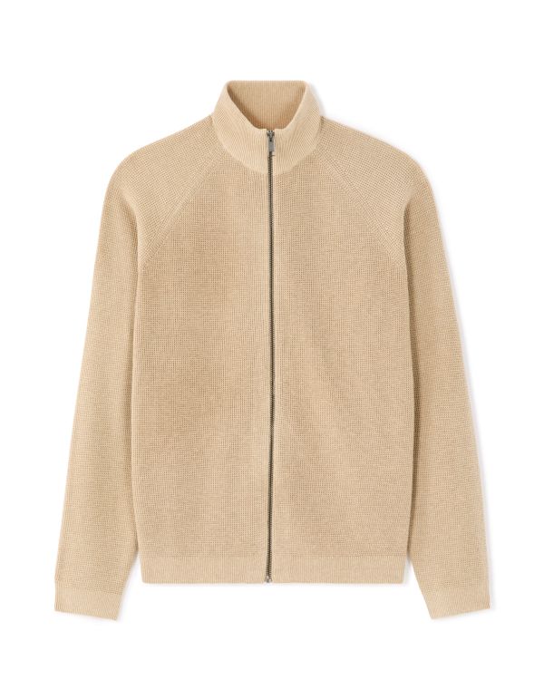 Pull zippé effet gaufré - beige