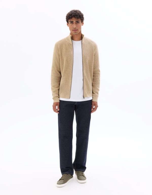 Pull zippé effet gaufré - beige