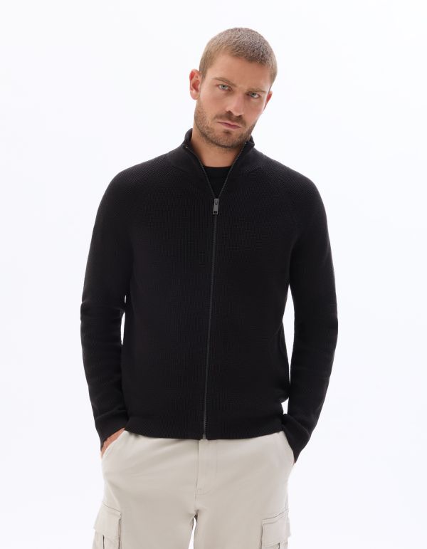 Pull zippé effet gaufré - noir