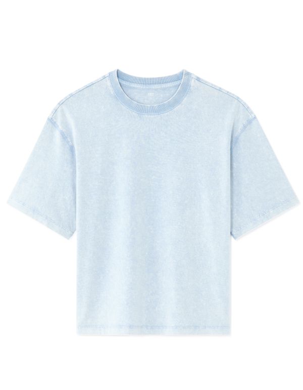 T-shirt boxy col rond 100% coton Tye and Dye - bleu clair