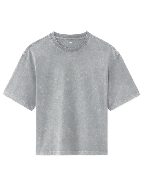T-shirt boxy col rond 100% coton Tye and Dye - gris clair