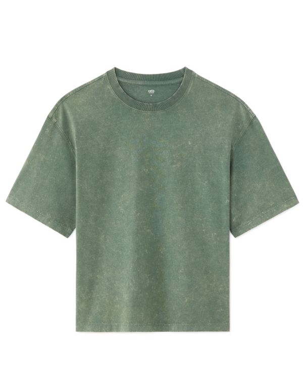 T-shirt boxy col rond 100% coton Tye and Dye - vert