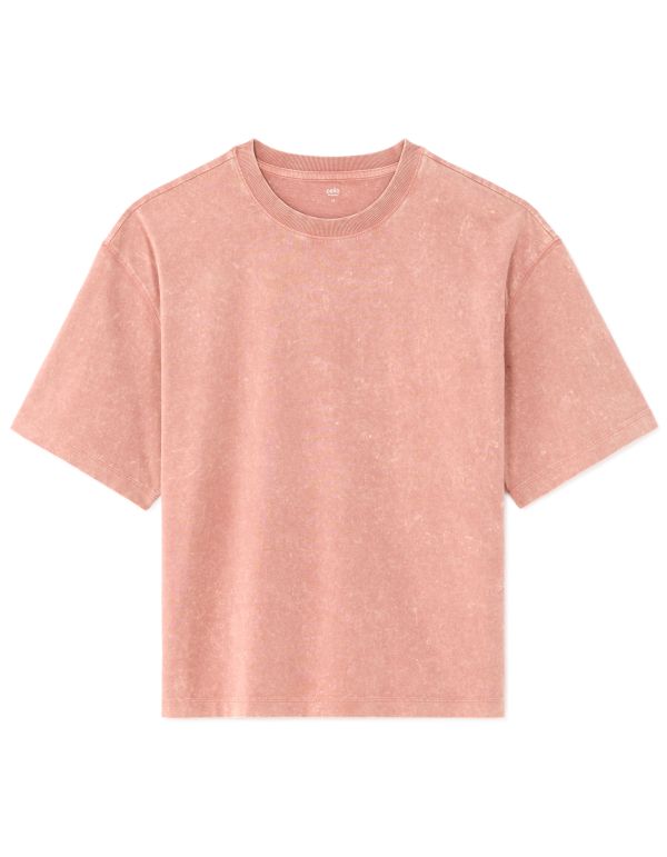T-shirt boxy col rond 100% coton Tye and Dye - vieux rose