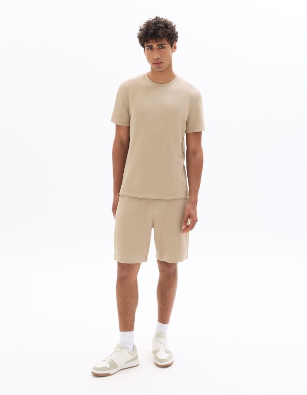 T-shirt regular effet texturé - taupe